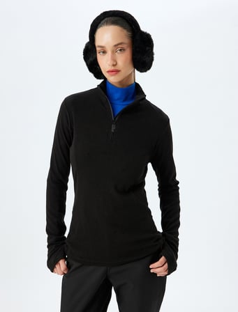 Yarım Fermuarlı Uzun Kollu Dik Yaka Slim Fit Polar Sweatshirt