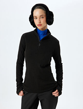 Yarım Fermuarlı Uzun Kollu Dik Yaka Slim Fit Polar Sweatshirt