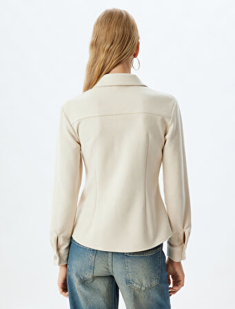 Süet Görünümlü Gömlek Ceket Cep Detaylı Düğmeli Slim Fit