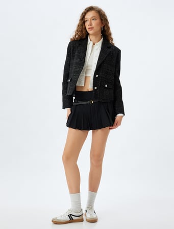 Tüvit Düğmeli Cep Detaylı Blazer Ceket