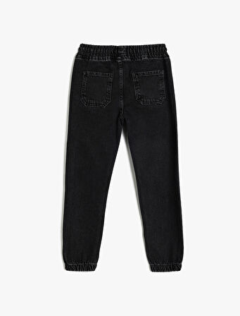 Kot Pantolon Jogger Beli Lastikli Cepli Pamuklu - Jegging Jean