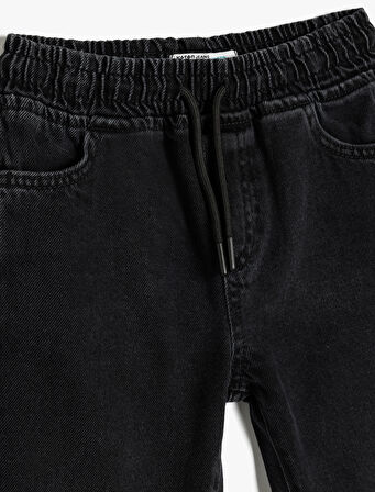 Kot Pantolon Jogger Beli Lastikli Cepli Pamuklu - Jegging Jean