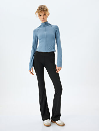 Fermuarlı Dik Yaka Cep Detaylı Spor Sweatshirt