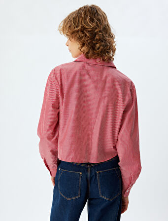 Crop Gömlek Uzun Kollu Klasik Yaka Düğmeli Cep Detaylı