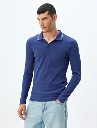 Slim Fit Tişört Uzun Kollu V Yaka Polo Pamuklu