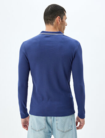 Slim Fit Tişört Uzun Kollu V Yaka Polo Pamuklu