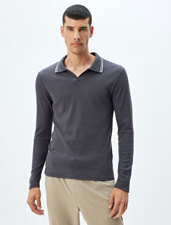 Slim Fit Tişört Uzun Kollu V Yaka Polo Pamuklu