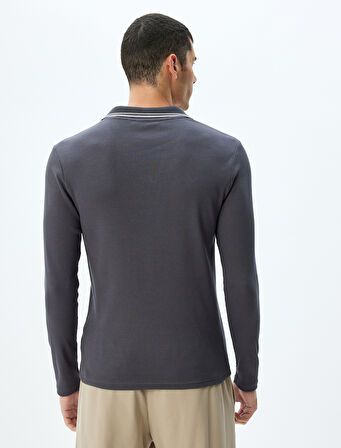 Slim Fit Tişört Uzun Kollu V Yaka Polo Pamuklu