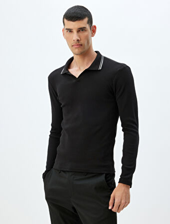 Slim Fit Tişört Uzun Kollu V Yaka Polo Pamuklu