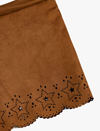 Süet Mini Etek Yıldız Detaylı 