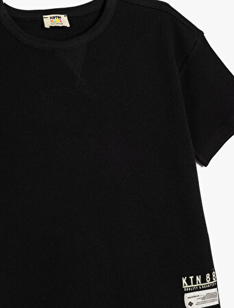 Basic Tişört Kısa Kollu Bisiklet Yaka Dokulu Pamuklu