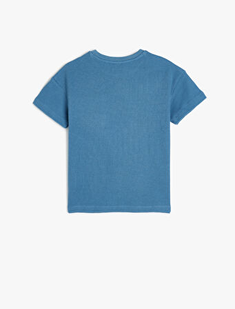 Oversize Basic Tişört Kısa Kollu Bisiklet Yaka Dokulu Cep Detaylı Pamuklu