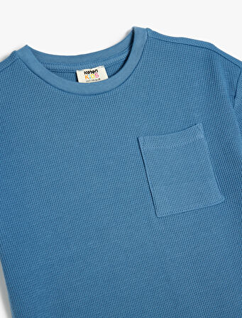 Oversize Basic Tişört Kısa Kollu Bisiklet Yaka Dokulu Cep Detaylı Pamuklu