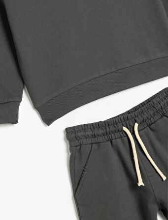 2'li Pamuklu Uzun Kollu Sweatshirt ve Şort Takımı