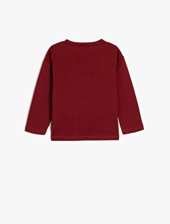 Tişört Uzun Kollu Slogan Baskılı Bisiklet Yaka Pamuklu