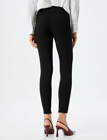 Nervürlü Paçaları Fermuar Detaylı Krep Scuba Kumaş Tayt