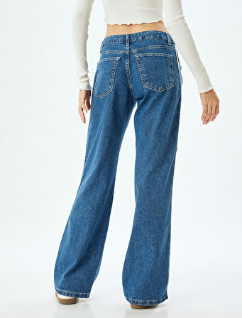 Düz Paça Kot Pantolon Şerit Detaylı Düğmeli Normal Bel Pamuklu - Longer Straight Jeans