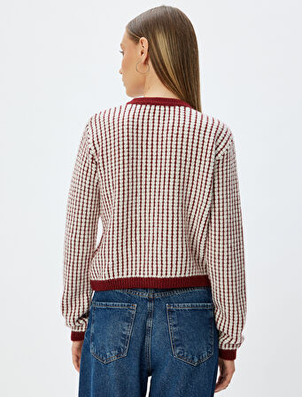 Triko Hırka Bisiklet Yaka Cep Detaylı Düğmeli Uzun Kollu