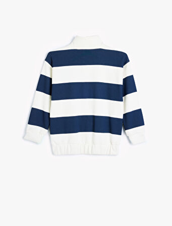 Sweatshirt Dik Yaka Yarım Fermuarlı Kolej İşlemeli 