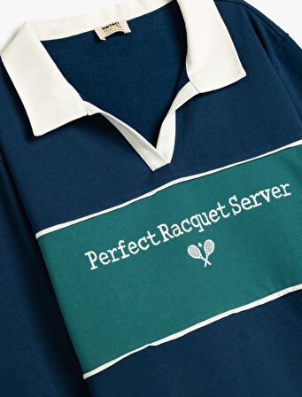 Oversize Sweatshirt Polo Yaka Baskı Detaylı Uzun Kollu