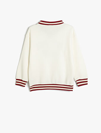 Sweatshirt İşleme Detaylı Uzun Kollu V Yaka Şardonlu 