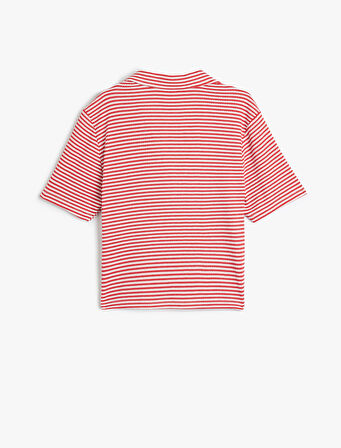 Polo Yaka Crop Tişört Yarım Fermuar Detaylı Kısa Kollu Slim Fit