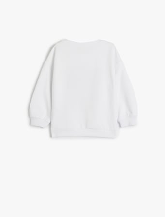 Sweat Bisiklet Yaka Uzun Kollu Fiyonk Aplikeli Pamuklu 