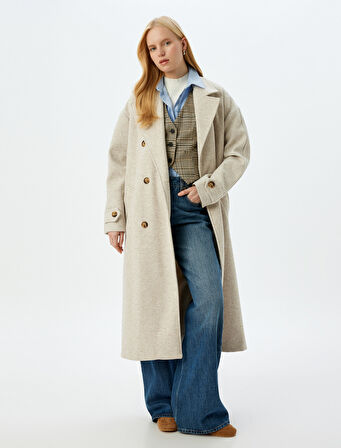 Cepli Kemerli Kruvaze Ekstra Uzun Kaşe Kaban