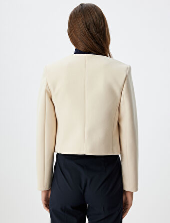 Crop Ceket Yakasız Düğmeli Slim Fit Uzun Kollu 