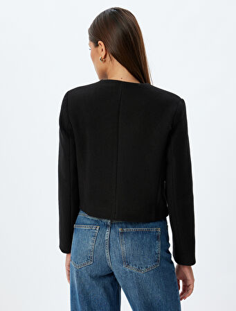 Ceket Yuvarlak Yaka Düğmeli Uzun Kollu