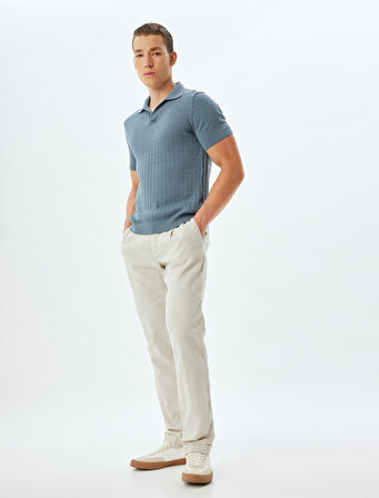 Triko Kazak Kısa Kollu Basic Polo V Yaka Örgü Dokulu Pamuklu