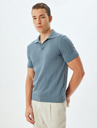 Triko Kazak Kısa Kollu Basic Polo V Yaka Örgü Dokulu Pamuklu