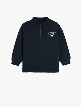Sweatshirt Dik Yaka Yarım Fermuarlı Uzun Kollu