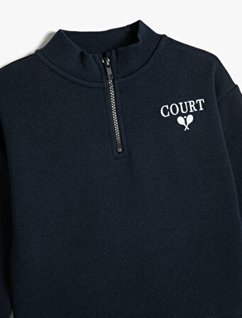 Sweatshirt Dik Yaka Yarım Fermuarlı Uzun Kollu