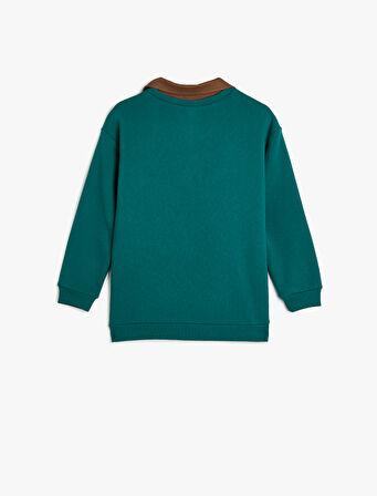 Gömlek Yaka Sweatshirt Baskı Detaylı Uzun Kollu