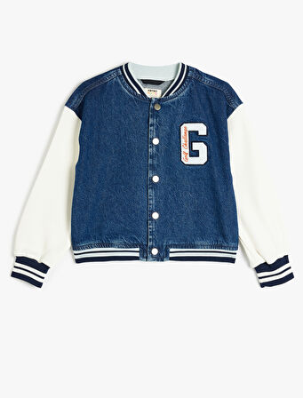 Bomber Ceket Kolej Yaka Uzun Kollu Baskılı 