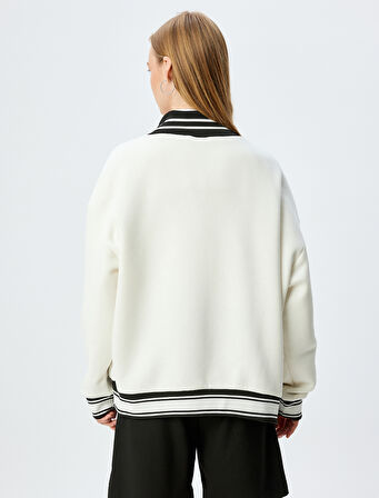 Oversize Sweatshirt V Yaka Biyeli Kolej Baskılı