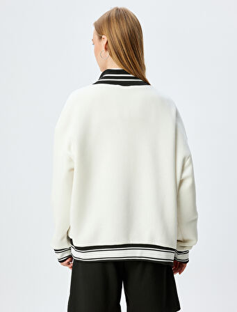 Oversize Sweatshirt V Yaka Biyeli Kolej Baskılı