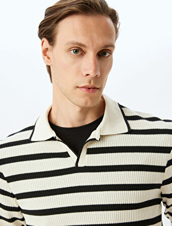 Polo Yaka Kazak Dokulu Pamuk Karışımlı