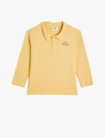 Polo Tişört Uzun Kollu İşleme Detaylı Pamuklu