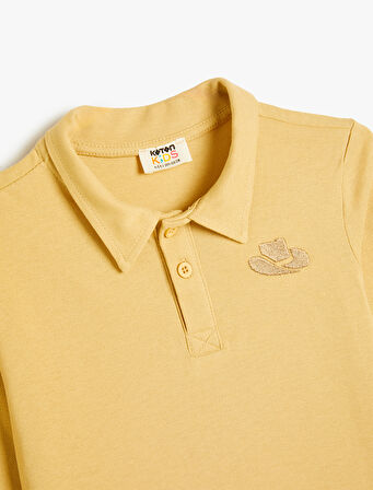 Polo Tişört Uzun Kollu İşleme Detaylı Pamuklu