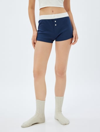 Boxer Pijama Altı Renk Kontrastlı Düğmeli Pamuklu