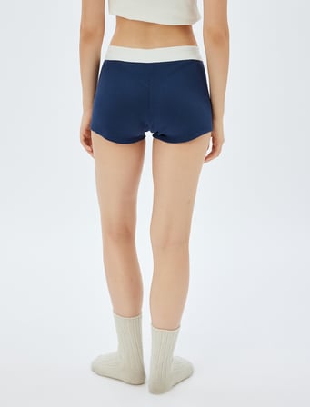 Boxer Pijama Altı Renk Kontrastlı Düğmeli Pamuklu