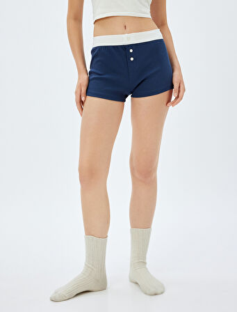 Boxer Pijama Altı Renk Kontrastlı Düğmeli Pamuklu