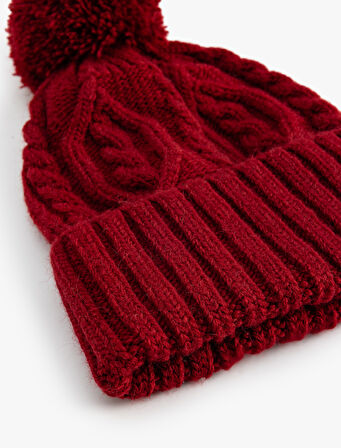 Saç Örgü Dokulu Pon Pon Detaylı Katlı Bere