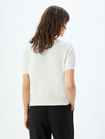 Taşlı Triko Kazak Kısa Kollu Bisiklet Yaka