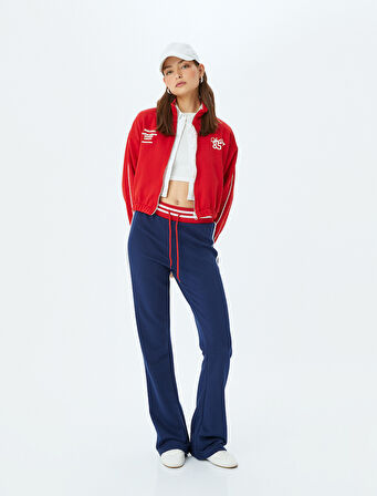 Arkası Baskılı Dik Yaka Fermuarlı Biyeli Şardonlu Oversize Sweatshirt