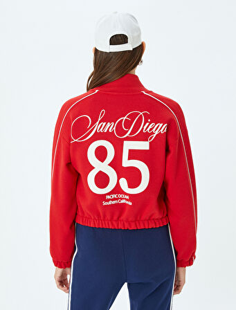 Arkası Baskılı Dik Yaka Fermuarlı Biyeli Şardonlu Oversize Sweatshirt