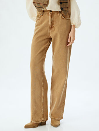 Düz Paça Pantolon Düğmeli Cep Detaylı Pamuklu - Straight Fit Jean