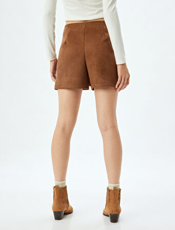 Süet Görünümlü Mini Şort Etek Bağlama Detaylı